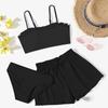 1Set Children's Solid Color Ruffled Two-piece Swimsuit Girls Three-piece Swimsuit Set