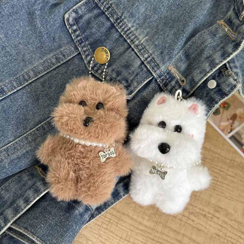 Kawaii West Highland Plush Keychain Cartoon Puppy Stuffed Doll Keychain Couple Keyring Lovely Bag Pendant Gifts