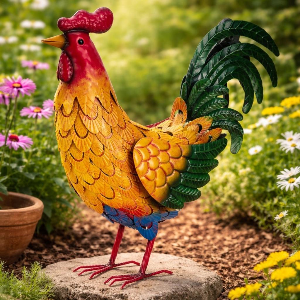 Metalowa Dekoracja Ogrodowa Kolorowy Kogut 45 Cm
