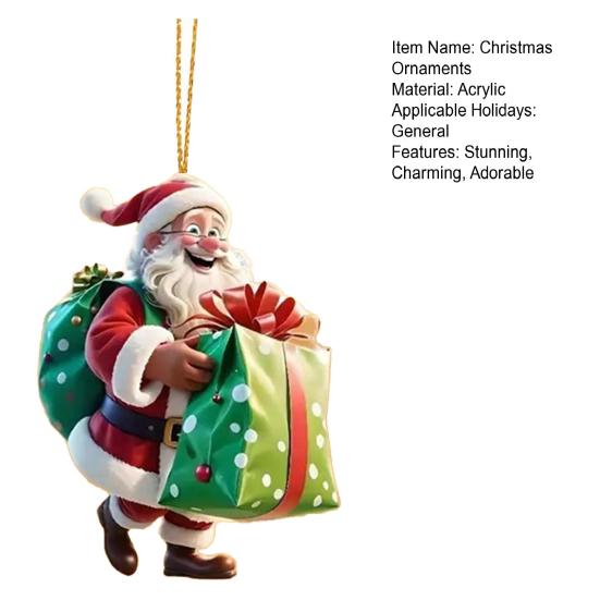 Акриловые рождественские украшения Санта-Клаус 2D Плоский Санта на велосипеде Подвесные украшения Забавный Санта с подарочной коробкой Украшение для дома