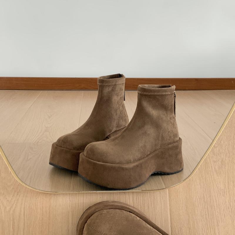 Винтажные женские ботильоны на платформе и толстой подошве, удобные туфли на осень-зиму с круглым носком для платья, короткие ботильоны, увеличивающие рост