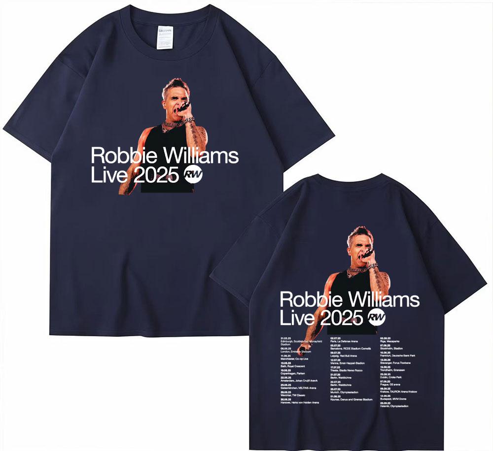 Robbie Williams Live 2025 Tour Cover Tshirts Men Women High Street Hip Hop Punk T Shirt Summer Casual Short Sleeve Tshirt Tops
