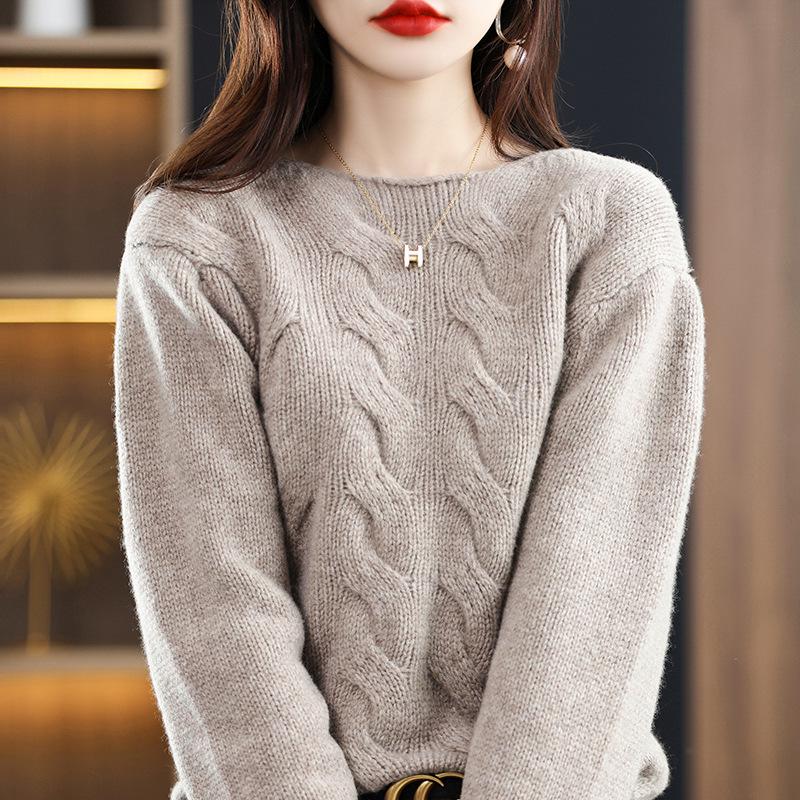 Women's One-Shoulder Wool Sweater: Loose Knit Pullover for Autumn/Winter
