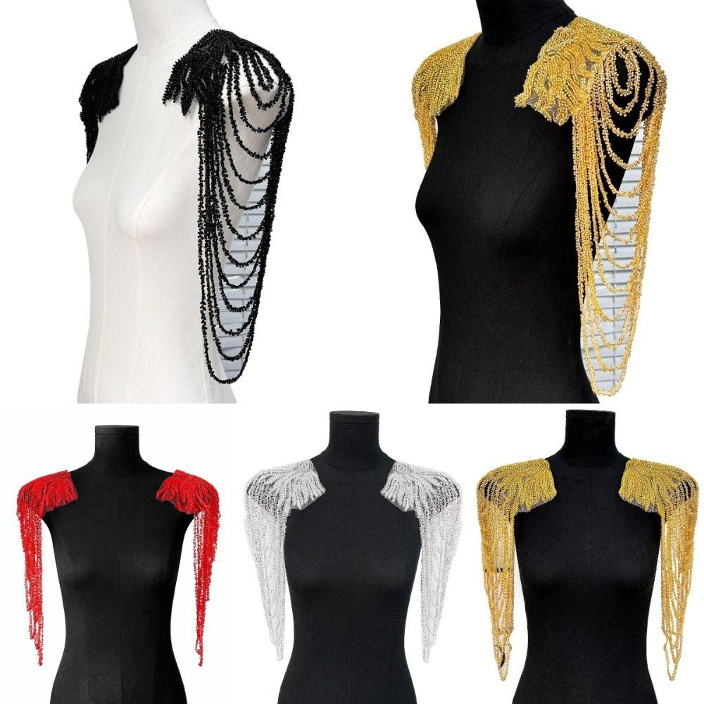 Пришиваемые на одежду Блестки Вышивка бисером Кисточки Длинная цепочка Наплечные нашивки Бисером Ретро Погоны Свадебное платье