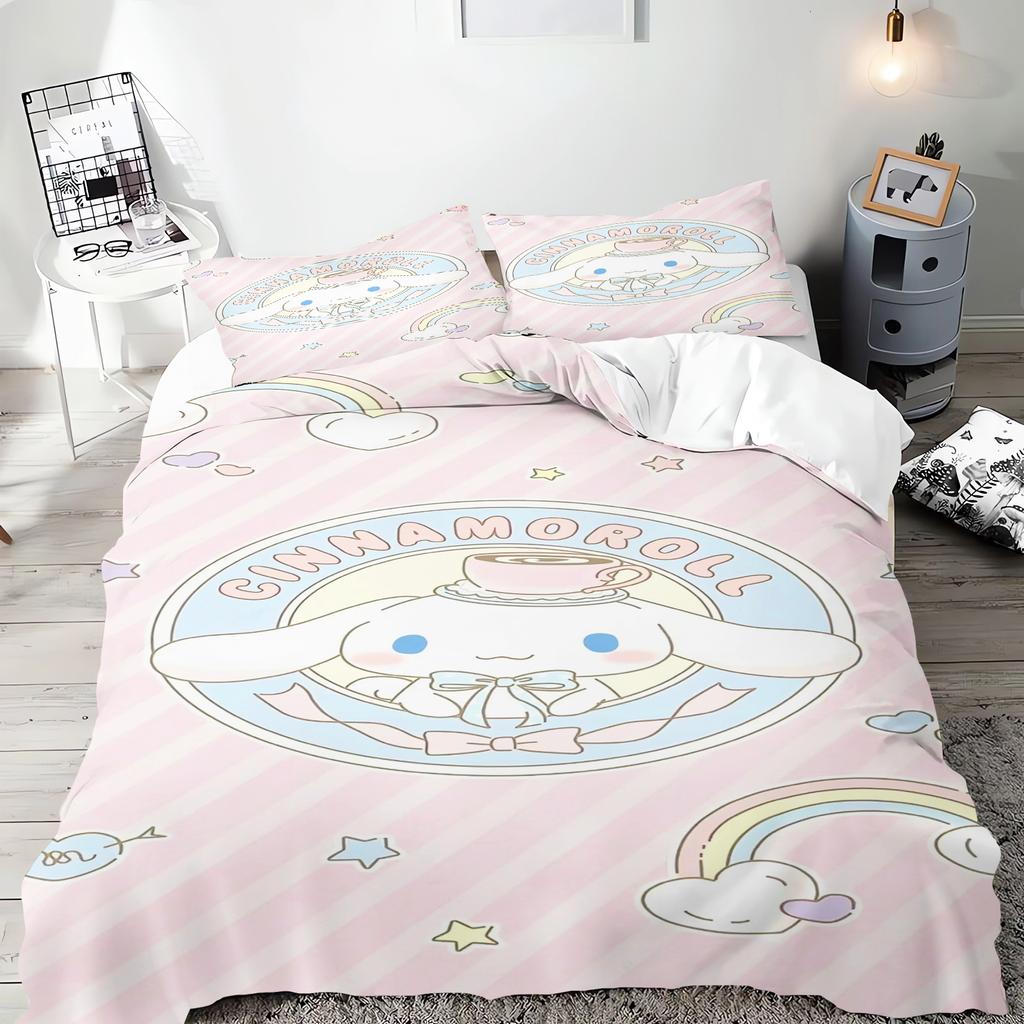 Серия Sanrio Набор постельного белья пододеяльник Kuromi для детей Размер King-size Роскошный чехол 100% Полиэстер 3 предмета Рождественские подарки Декор для дома