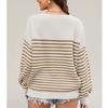 Women's Fashionable Round Neck Striped Knitted Sweater Pullover Sweater Long Sleeved Top