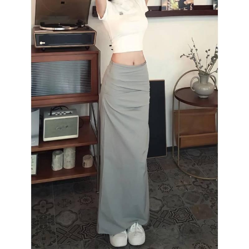 Cotton Blend Asymmetric Midi Skirt With Pleats For Elegant Ladies Spring Summer Wear