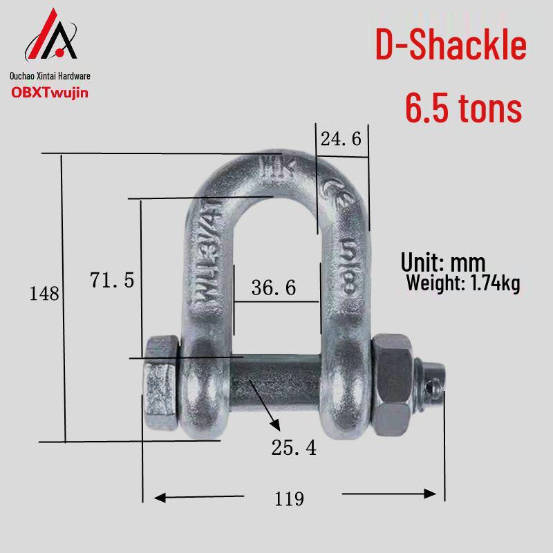 American Bow, D, U, Horseshoe Shackles with Lifting Sling Nut, Ring, Hook, and Snap Hook