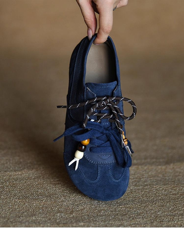 Замшевые кроссовки на шнуровке в немецком стиле, женская модная повседневная обувь, мягкая подошва, глубокий вырез, женская обувь, недавно открытые туфли с круглым носком