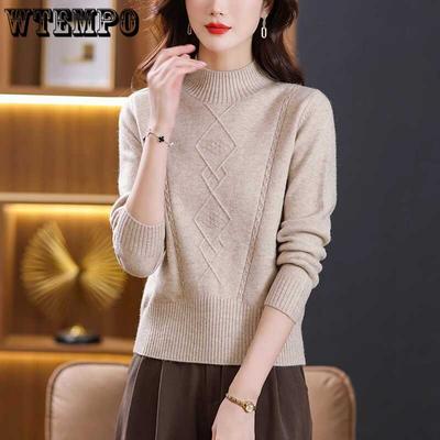 Однотонный утолщенный свитер осень-зима для мам с высоким воротом и трикотажной основой, короткий женский свитер