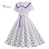 Женское праздничное платье Vinatge, большой подол, контрастный цвет, точечный принт, высокая талия с поясом, молния сзади, короткий рукав, кукольный воротник, 50-е, 60-е годы, выпускной, свадьба, принцесса