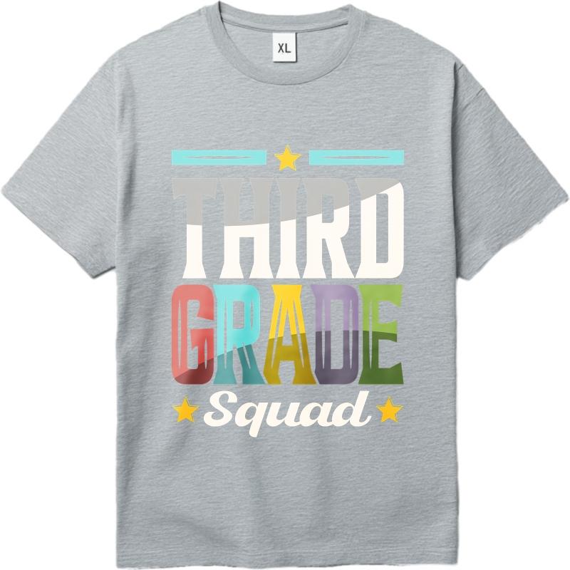 Plus Size Summer Boys tshirt Third Grade Squad With Colorful Letters And Stars Short Sleeve Soft Crew Neck Tee Shirt