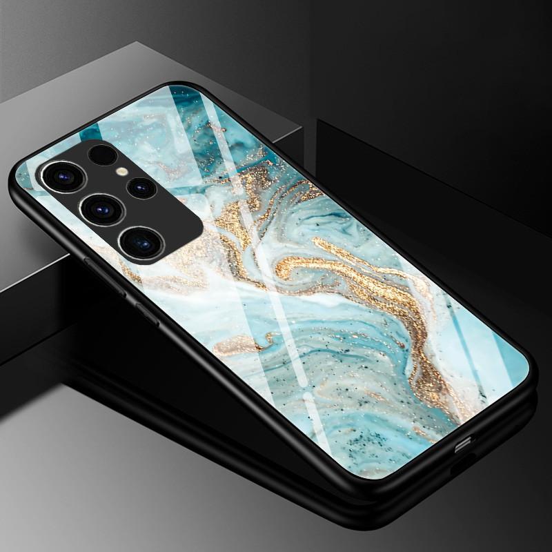 Мраморный чехол из закаленного стекла для Samsung Galaxy S23 Ultra 5G, модная стеклянная задняя крышка для Samsung S23 Plus / S23 Ultra