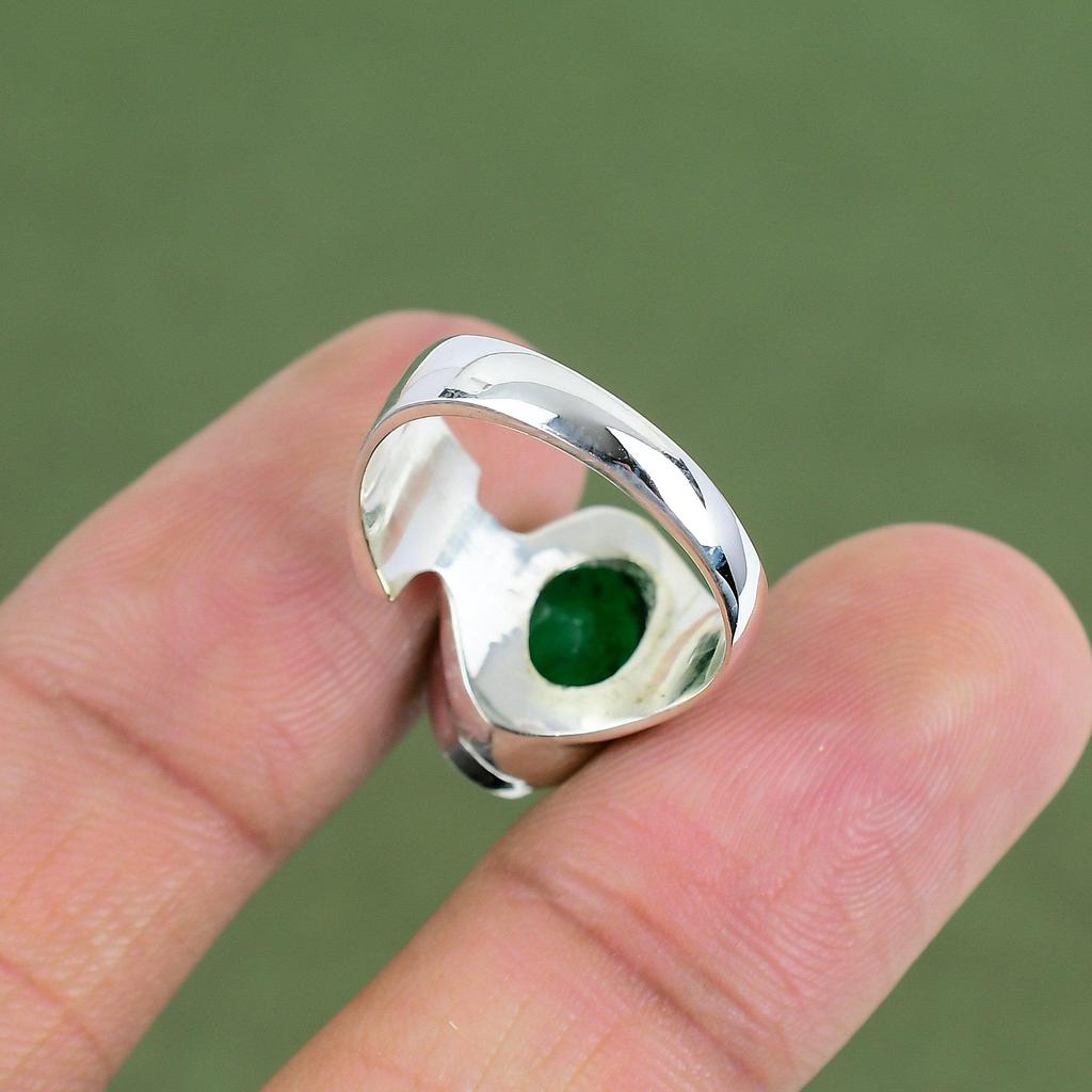 Кольцо с фасетчатым замбийским изумрудом Кольцо из стерлингового серебра 925 пробы Бижутерия в стиле бохо Уникальное кольцо с драгоценным камнем Ручное изготовление Кольцо для подарков Доступно в размерах