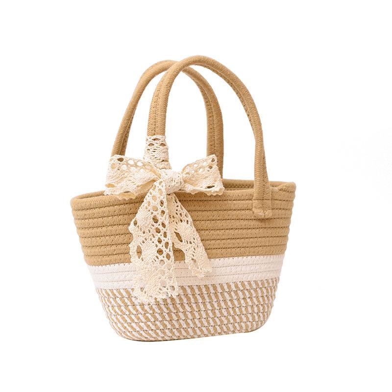 Винтажная полосатая хлопковая плетеная сумка 2024 года, новая нишевая ручная соломенная сумка для отпуска на пляже, маленькая ручная корзина