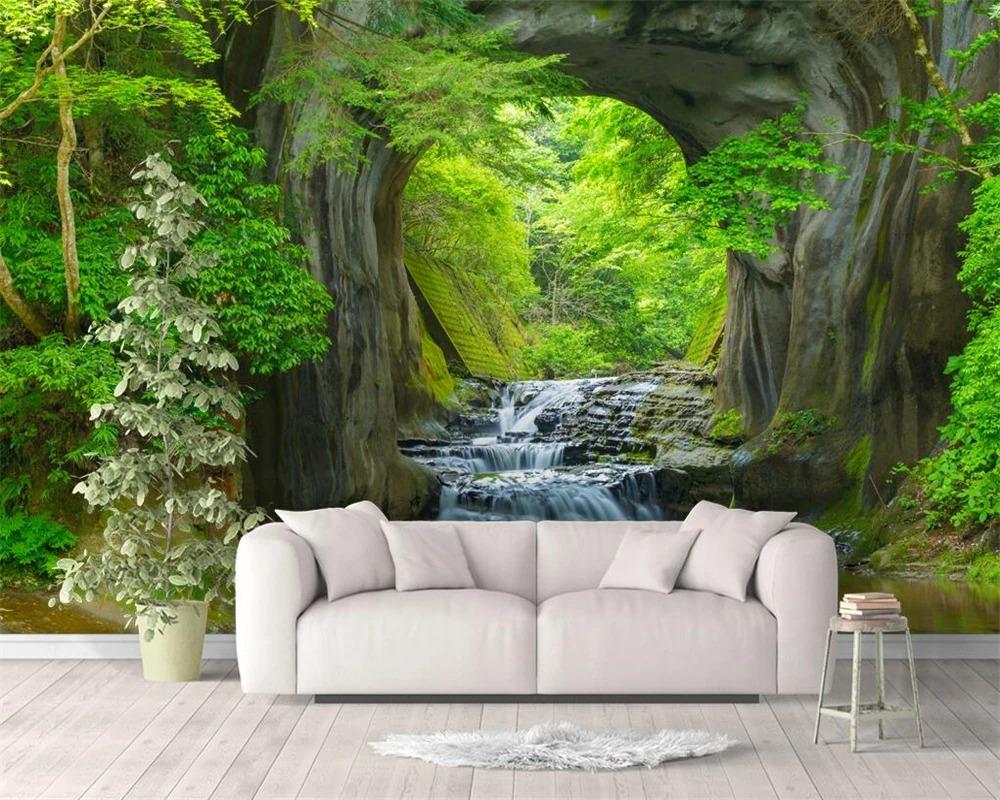 Waterfall Forest Wallpaper Modern Style Wall Mural Living Room Bedroom 3d Wallpaper Home Decor
