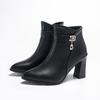 Women's Fashion Pointed Side Zipper High Heel Short Boots Autumn and Winter Rhinestone Pendant Middle-aged Mother Leather Boots