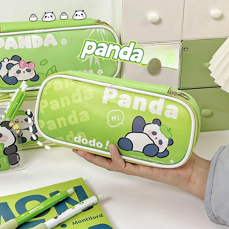 1 шт., милый чехол-карандаш с пандой для детей, серия зеленого цвета, Kawaii, сумка-карандаш с пандой, большая вместительная сумка для хранения канцелярских принадлежностей