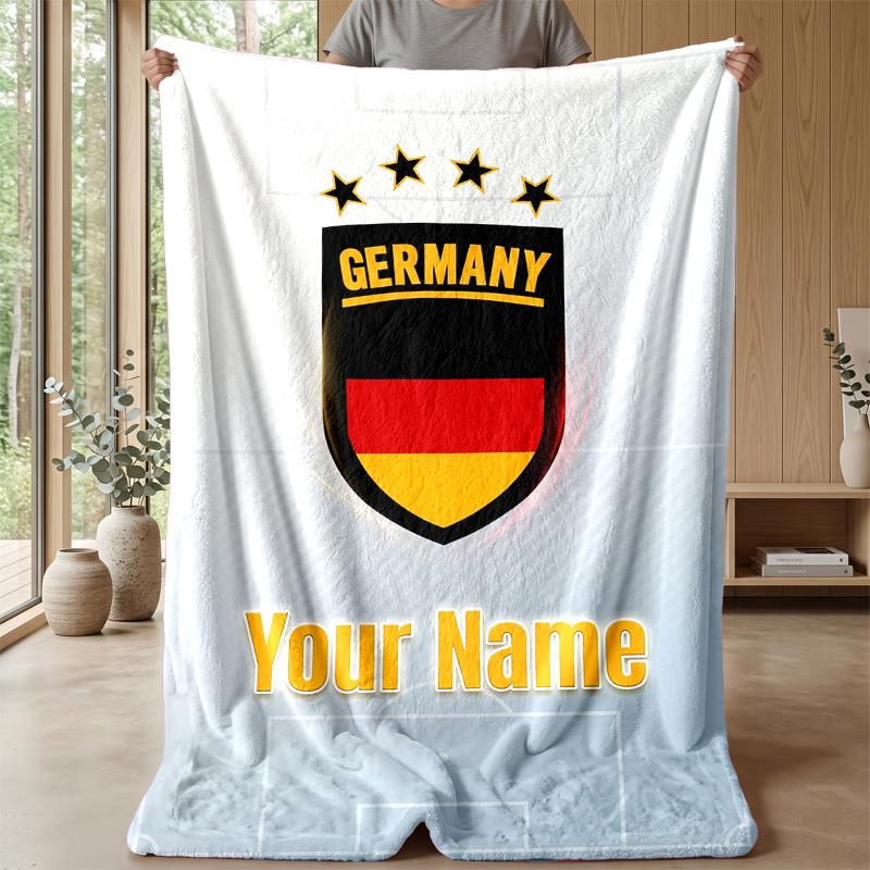 Custom Text Flannel Throw Blanket, Lightweight Cozy Bed Sofa BlanketGermany national football team