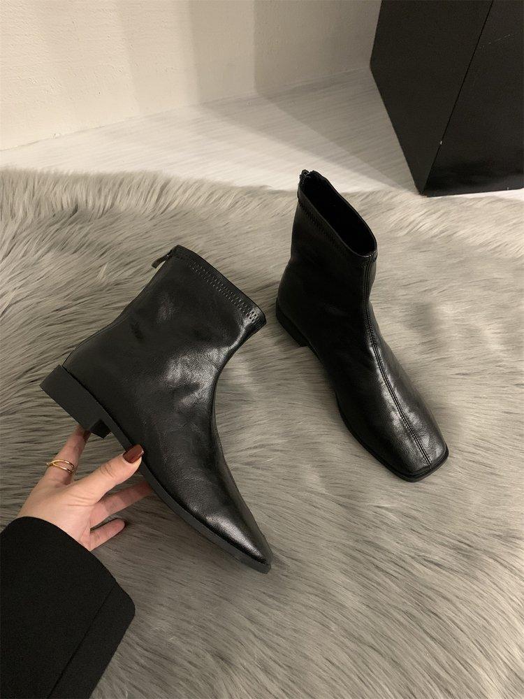Martin boots genuine leather Korean retro square head suede thick heel heightened thin short boots women's autumn and winter
