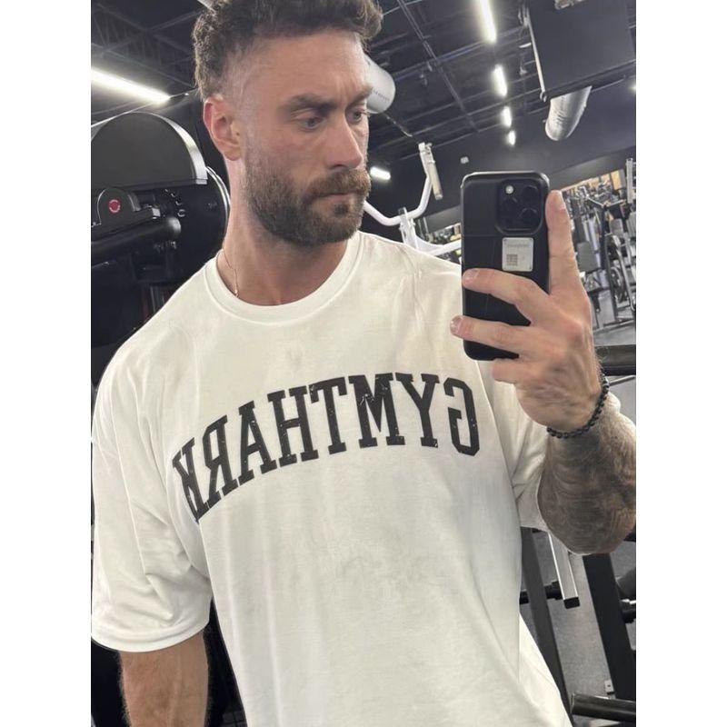 Британская Спортивная Футболка Gym Shark Свободного Кроя с Коротким Рукавом Чистый Хлопок Европейская и Американская Мужская и Женская Влагоотводящая Дышащая Майка