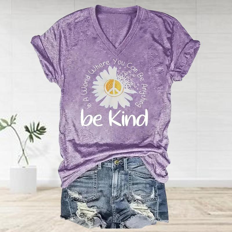 Блузки с коротким рукавом и V-образным вырезом, повседневные футболки Be Kind Painting