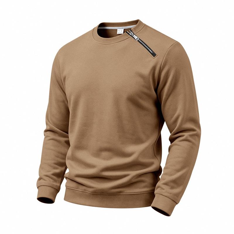 Men S Solid Color Fleece Lined Loose Casual Round Neck Sweatshirt