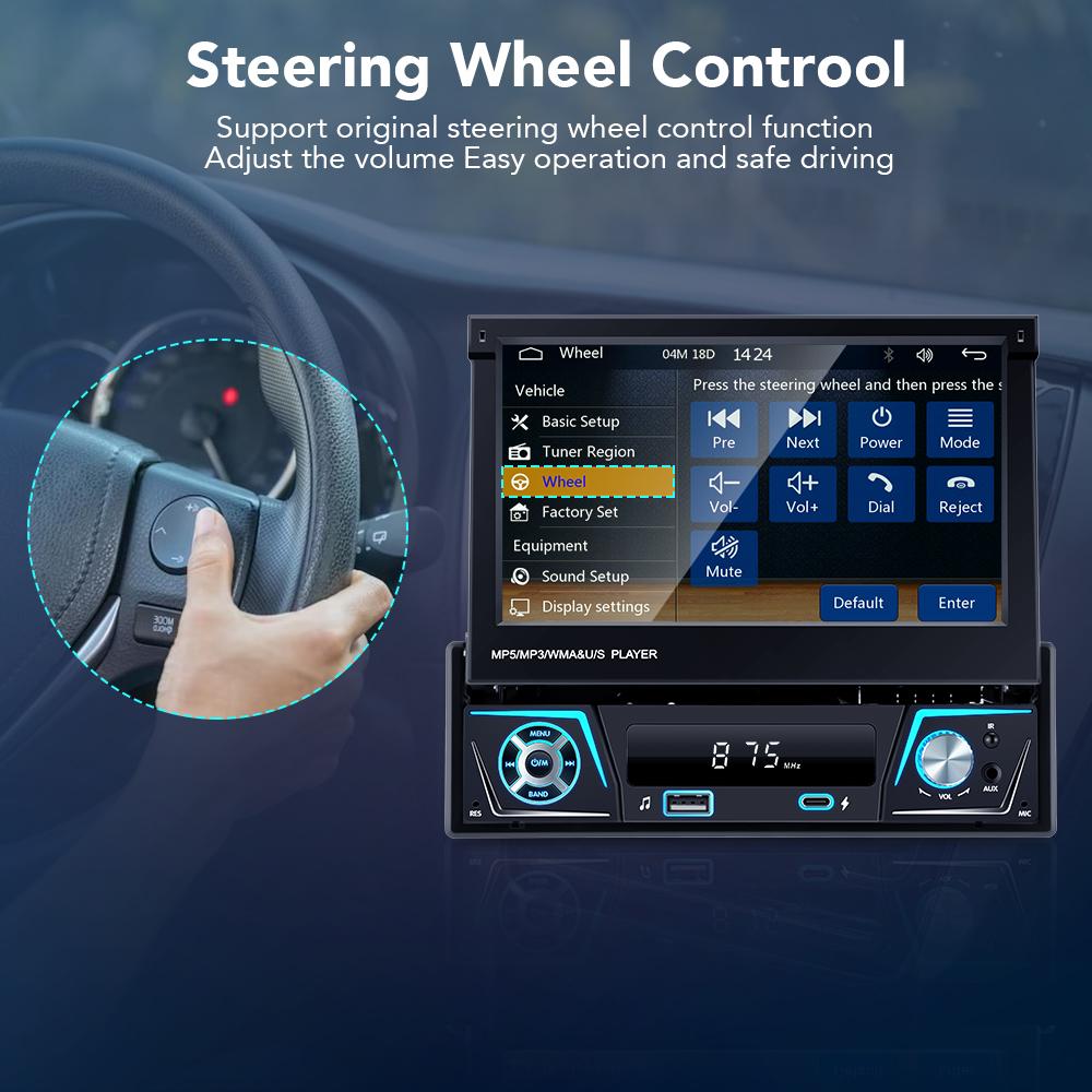 CarPlay Android Auto Car Stereo 7-дюймовый выдвижной экран Bluetooth RDS AM FM Радио Мультимедиа MP5 Плеер