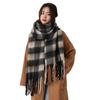 Women Plaid Scarf Chunky Oversized Winter Shawl Tassel Wrap Retro Literary Style Warm Wide Scarf for Ladies Gifts