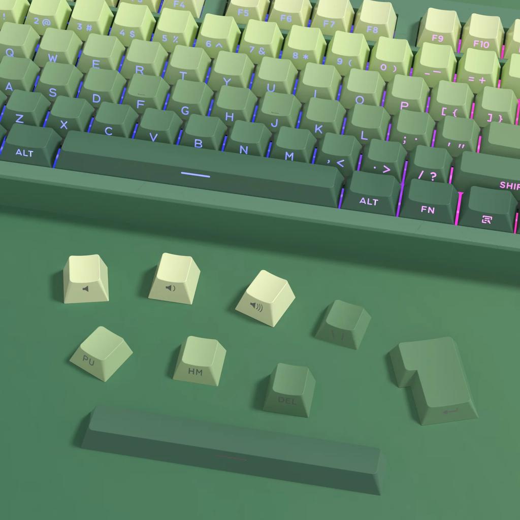 Xiaomi New 133 Keys Gradient Green Shine Through Keycaps Side Printed PBT Keycap Cherry Profile Double Shot for Mechanical Keyboards