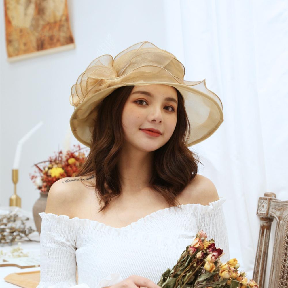 Ruffles Wedding Hat Organza French Vintage Hat Elegant Sunhats