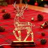 Metal Lighted Christmas Deer Decoration Light Up Reindeer Figurine with Wooden Base for Indoor Outdoor