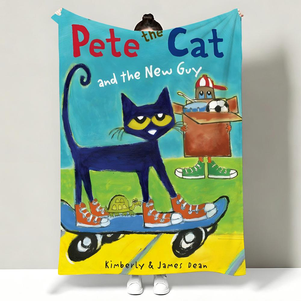 Cartoon Pete the Cat Throw Soft Warm Flannel Throw Blanket Multiuse for Sofa Bed Office Nap