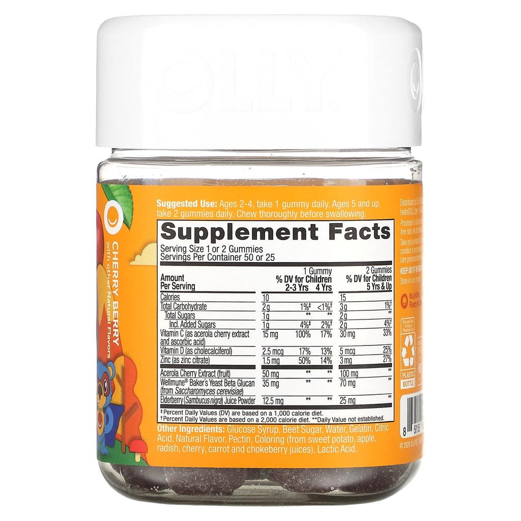 OLLY Kids Immunity, Cherry Berry, 50 Gummies