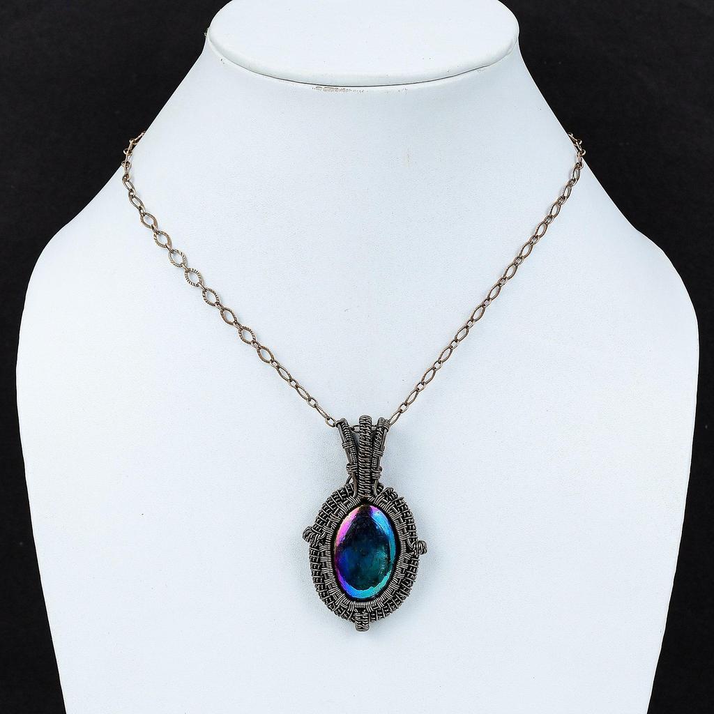 Мистический огонь, подвеска из лабрадорита, медная проволока, кулон с драгоценным камнем, медные украшения ручной работы, уникальный кулон, проволочная обмотка, ювелирный подарок для женщин