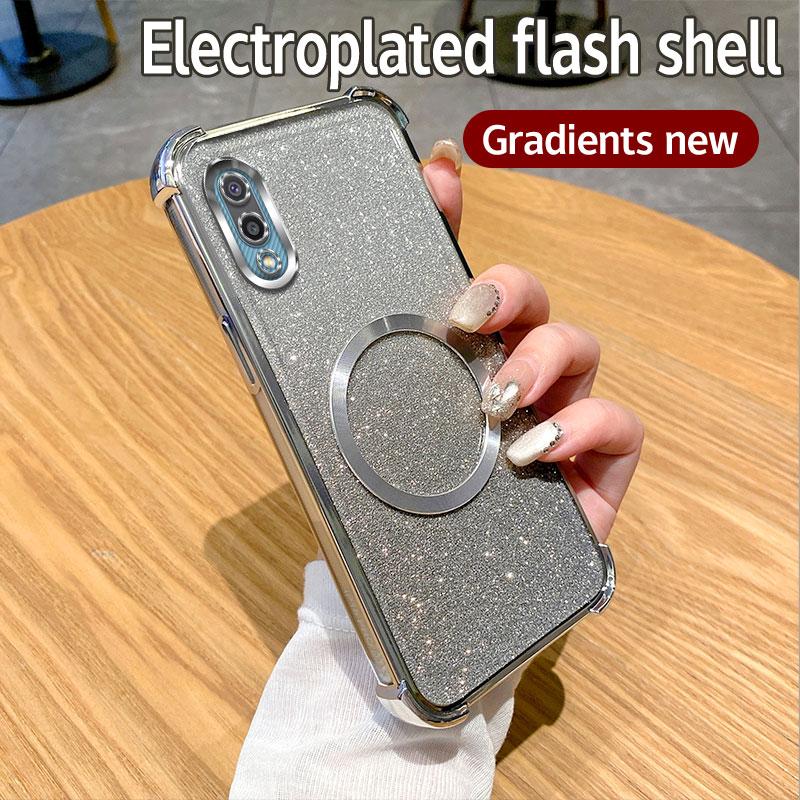 Plating Shockproof Clear Magnetic Ring Phone Case For Samsung Galaxy A05S A04S A03S A02S A52S M02 M12 M22 M32 4G Glitter Cover