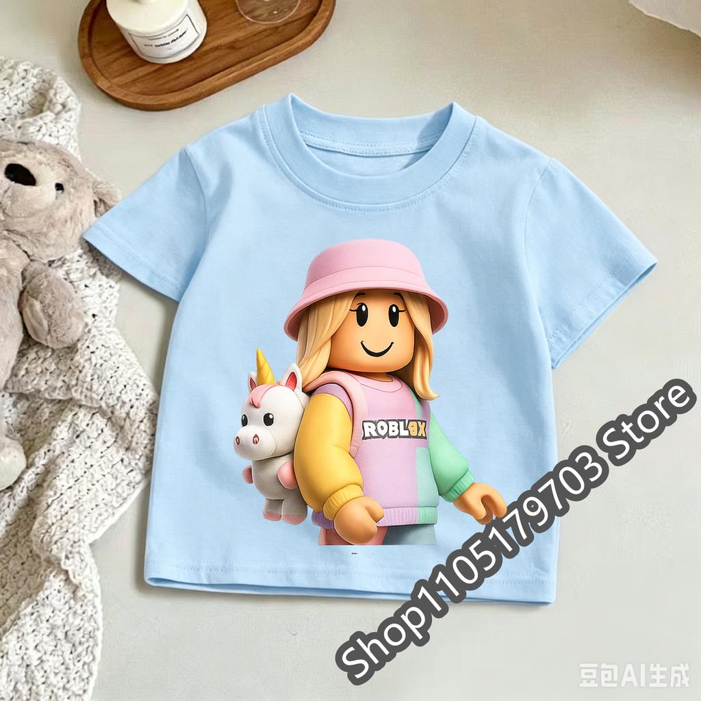 Roblox Cartoon Graphic Printed Short Sleeved Boy And Girl Cute Casual Tee Summer Fashion Streetwear Top Leisurely TShirt