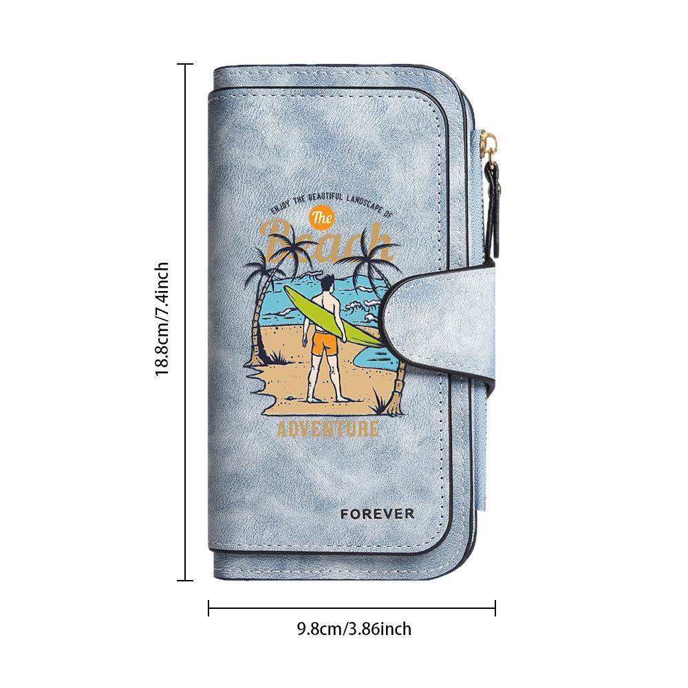 Vintage Beach Adventure Long Wallet Multi Card Holder Purse