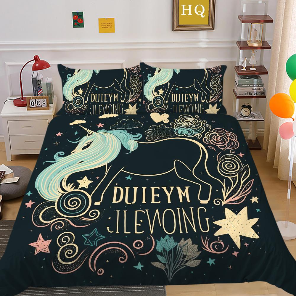 Комплект постельного белья с принтом единорога, чехол King Size, полиэстеровая постельная одежда, детский модный улучшенный домашний текстиль