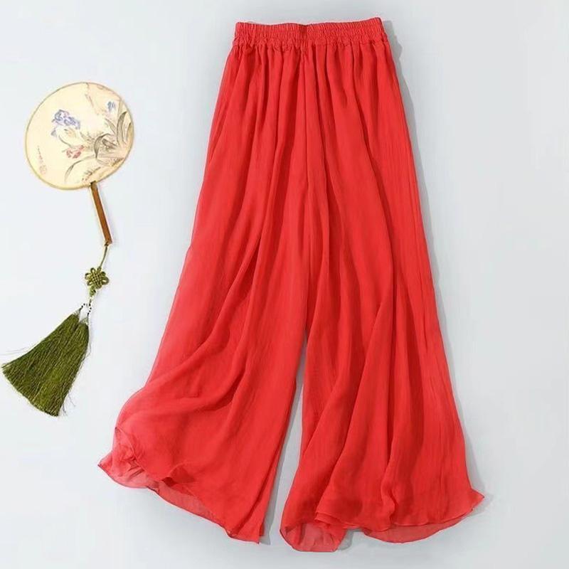 1 шт. струящиеся свободные брюки из полиэстера и шифона, брюки с широкими штанинами, свободные укороченные дышащие брюки