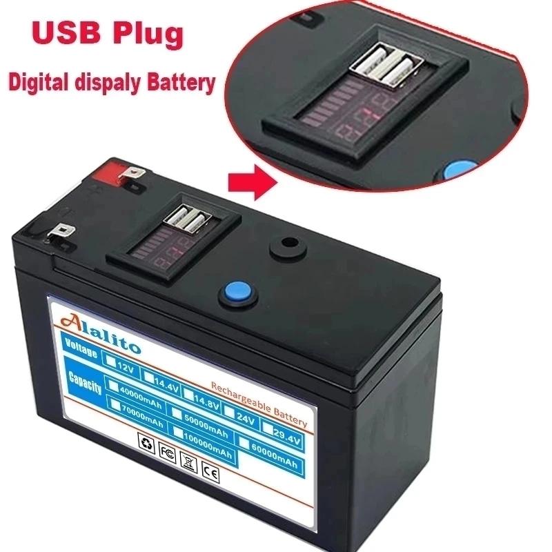 New Usb Power Display 12v 60ah 18650 Lithium Battery Pack Is Suitable For Solar Energy And Electric Vehicle Battery +12 .6v Charge