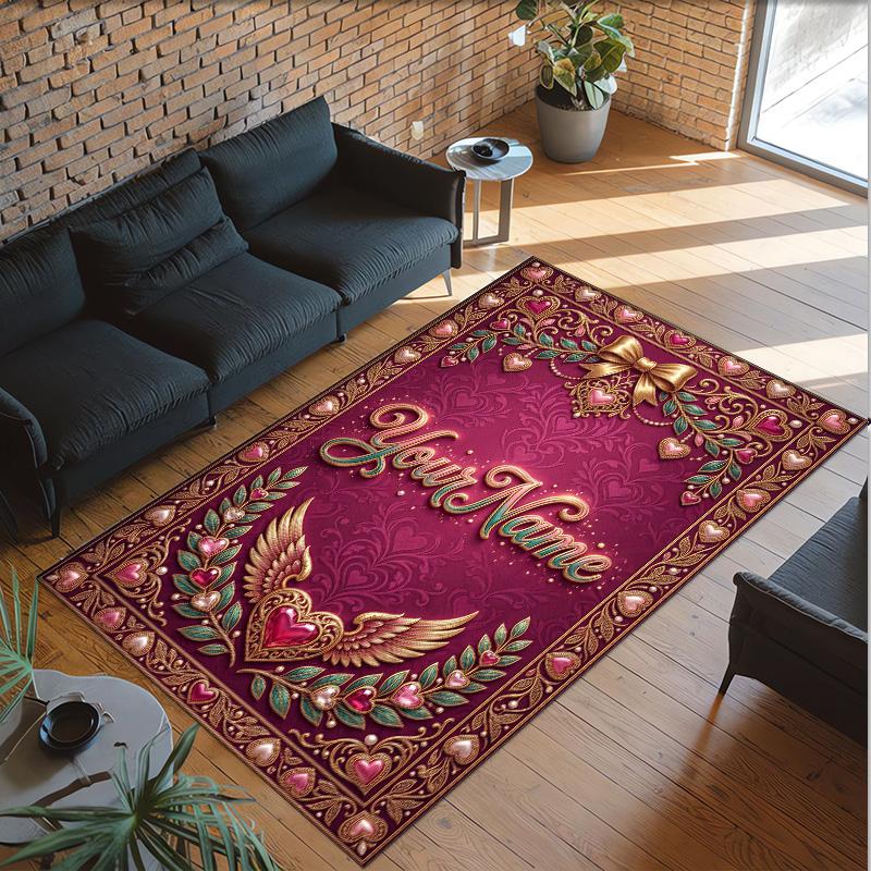 Decorative Artwork Theme Crystal Velvet Rug Personalized Custom Name Text Soft Floor Mat Home Decor