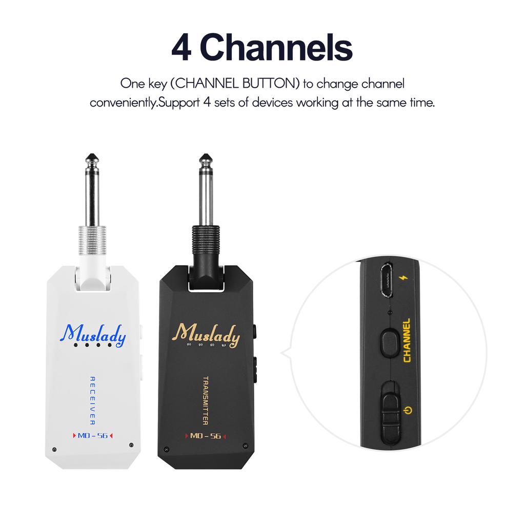 Muslady MD-5G Wireless 5.8G Guitar System Rechargeable Audio Transmitter and Receiver ISM Band for