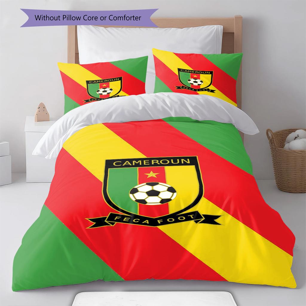 Cameroonian Football Federation Pattern Bedding Set Quilt Cover Pillowcase Home Decor Gift (1 * duvet cover + 2 * pillowcase, without core)