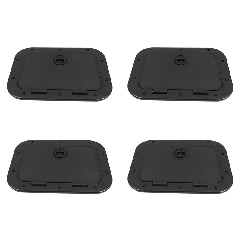 A16P-4X Marine Deck Plate Access Cover Pull Out pection Hatch With Latch For Boat Kayak Canoe, 380 X 280Mm -Black