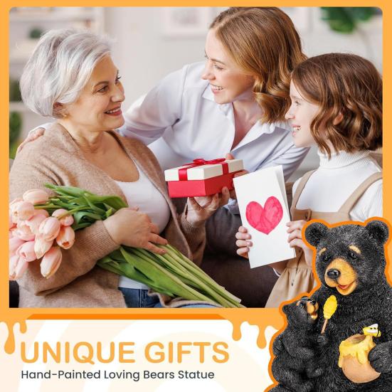 Hand-painted Bear Statue LED Light Resin Mom Baby Bear Ornament Garden Decor Outside Patio Lawn Decoration