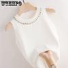 Women's Knitted Beaded O-neck Vest Undershirt Female Fashion Spring Summer Knitted Bottoming Shirt Solid Sleeveless Slim Tops