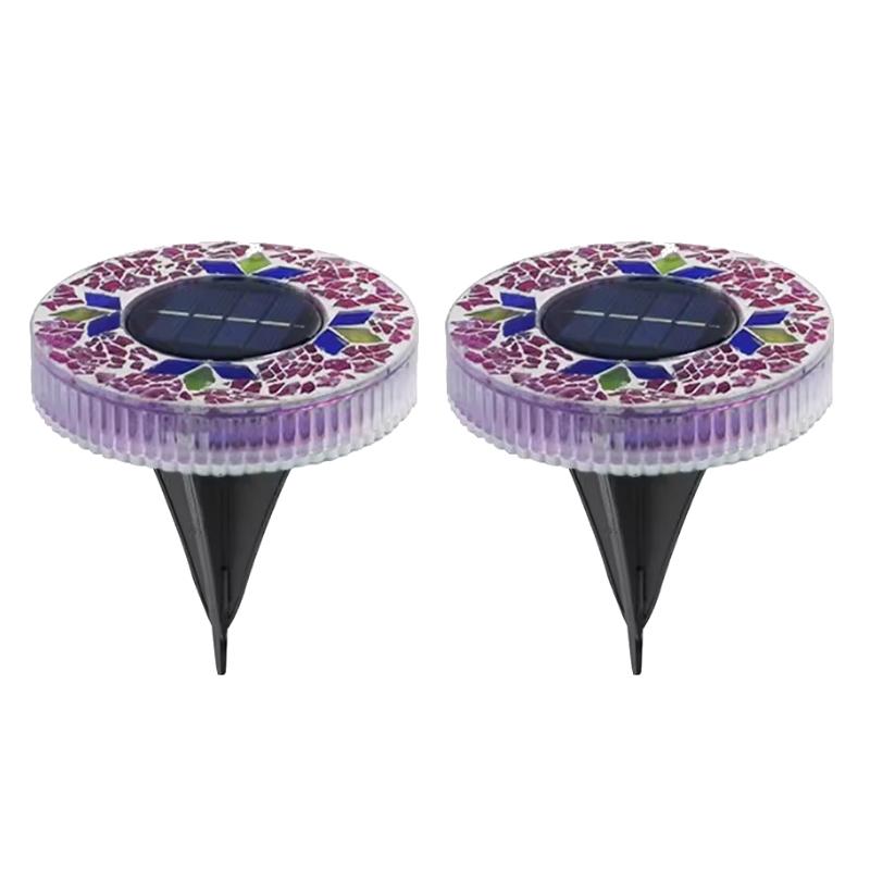 4/2/1PCS Solar Disk Light Waterproof Outdoor Glass Garden Stake Lighting Colorful Decorative Pathway LED Lights Dusk to Dawn