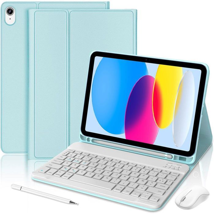 Чехол-клавиатура для iPad A16 (11 ") / iPad 10 2022 (10,9 дюйма) Синяя PU Кожа с Клавиатурой + Мышью + Стилусом