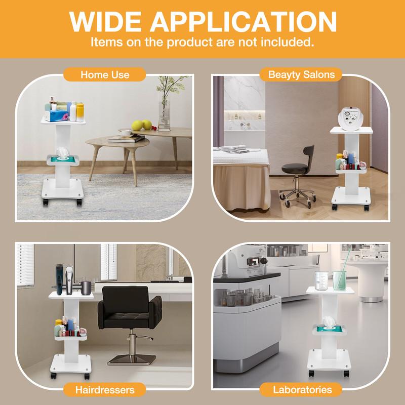 Multifunctional Beauty Cart Salon Rolling Trolley 88Lbs Load 360° Quiet Wheels Large Panel Beauty Tools for Salon Hospital